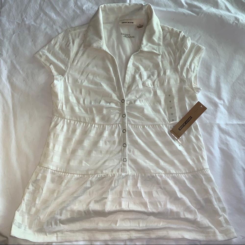 NWT DKNY Jeans Cream Tone on Tone Stripe Shirt M